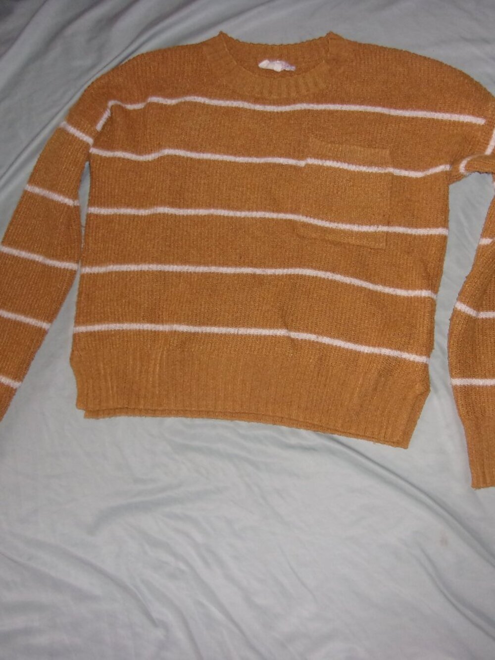 size medium sweater womens knit soft shirt yellow tan striped shirt